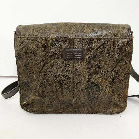 Vintage Relic Brown Paisley Tooled Faux Leather Flap Front Crossbody Satchel Bag - Picture 3 of 12